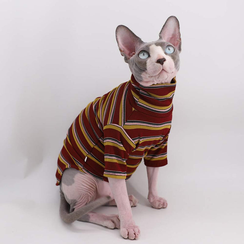 Vintage Stripes Sphynx Hairless Cat Cute Breathable Summer Cotton T-Shirts Pet Clothes,Round Collar Vest Kitten Shirts Sleeveless, Cats & Small Dogs Apparel XL (9-12.1 lbs) Vintage Wine - PawsPlanet Australia