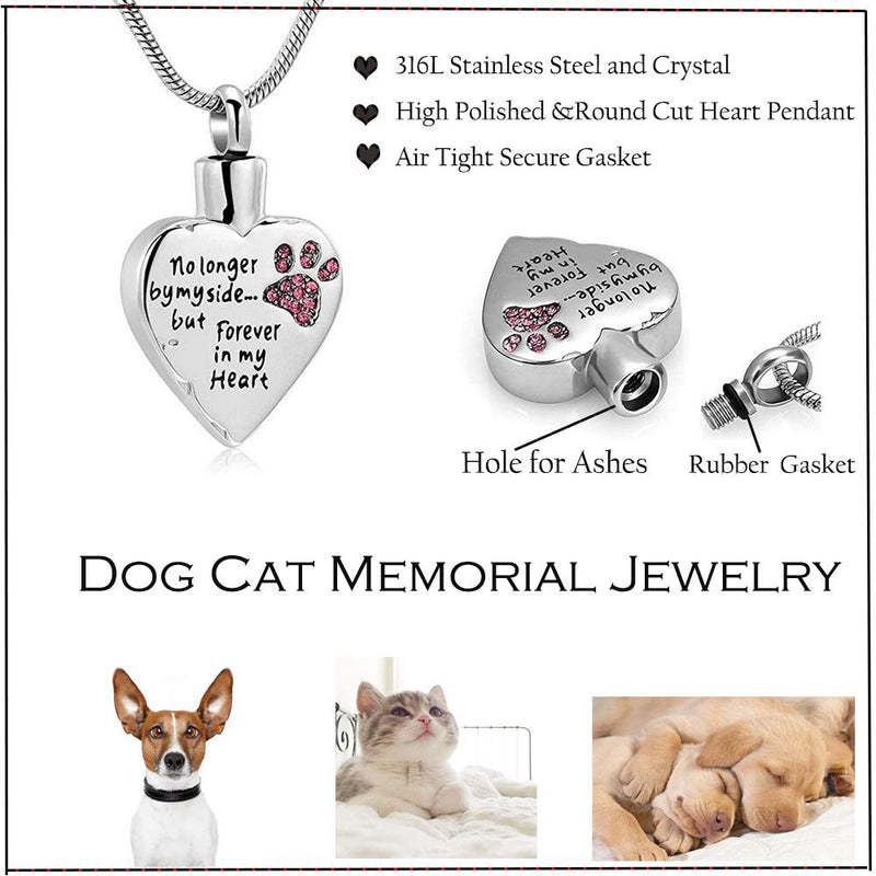 Eternal M. Cremation Jewelry for Ashes for Dog Cat Waterproof Memorial Urn Pendant Necklace No Longer by My Side Forever in My Heart Paw - PawsPlanet Australia
