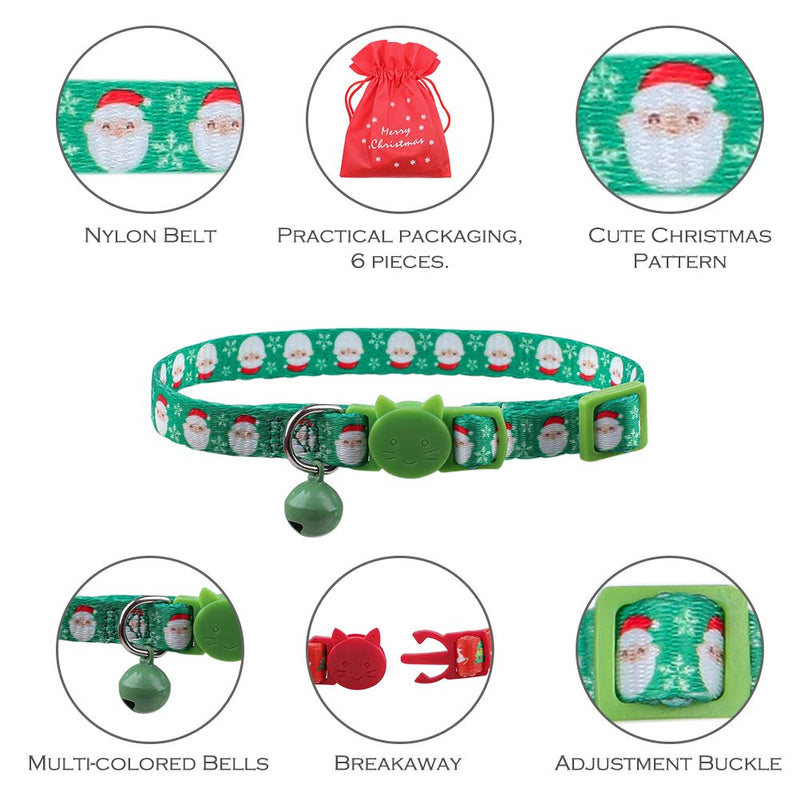 [Australia] - EXPAWLORER 6 PCS Breakaway Cat Collar with Bell Safety Adjustable Kitten Collars Red and Green 