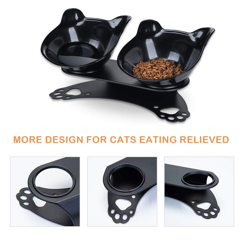 Joyshare Double Cat Food Bowls with Raised Stand, 15°Tilted Platform Cat Feeders Water Bowl, Stress-Free for Cats and Small Dogs, Non Slip and Durable, Gift for Pets Black - PawsPlanet Australia