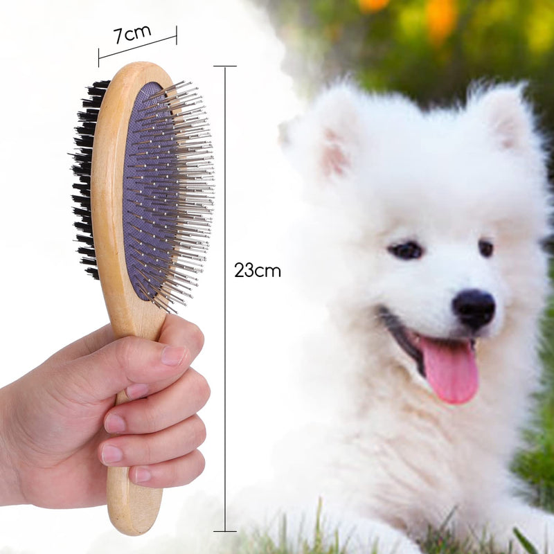 Nobleza Bamboo Dog Brush Cat Brush, 2-in-1 Dog Brush and Bristles, Professional Double-Sided Pet Hair Brush - Removes Loose Fur and Dirt Ideal for Long- and Short-Haired Pets W7*L23.5cm - PawsPlanet Australia