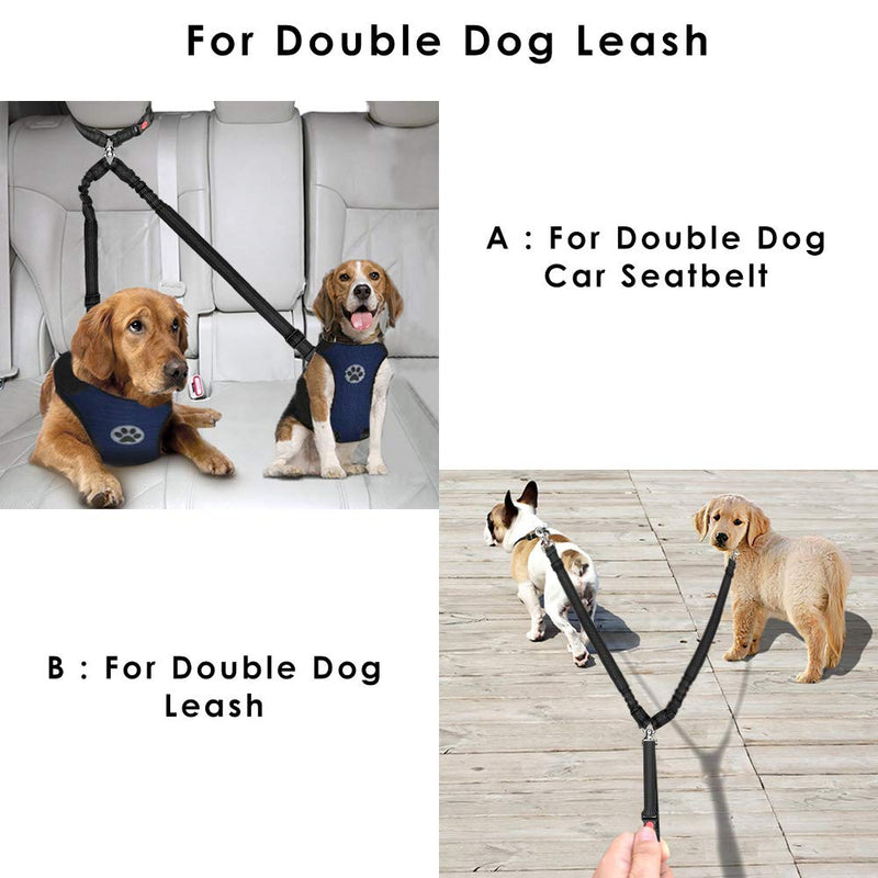 [Australia] - AutoWT Double Dog Seat Belt, New Dual Pet Car Headrest Restraint Safety Seatbelt No Tangle Dog Leash Duty Adjust Elastic Bungee Puppy Lead Splitter Connect Harness in Vehicle Travel for 2 Dogs 