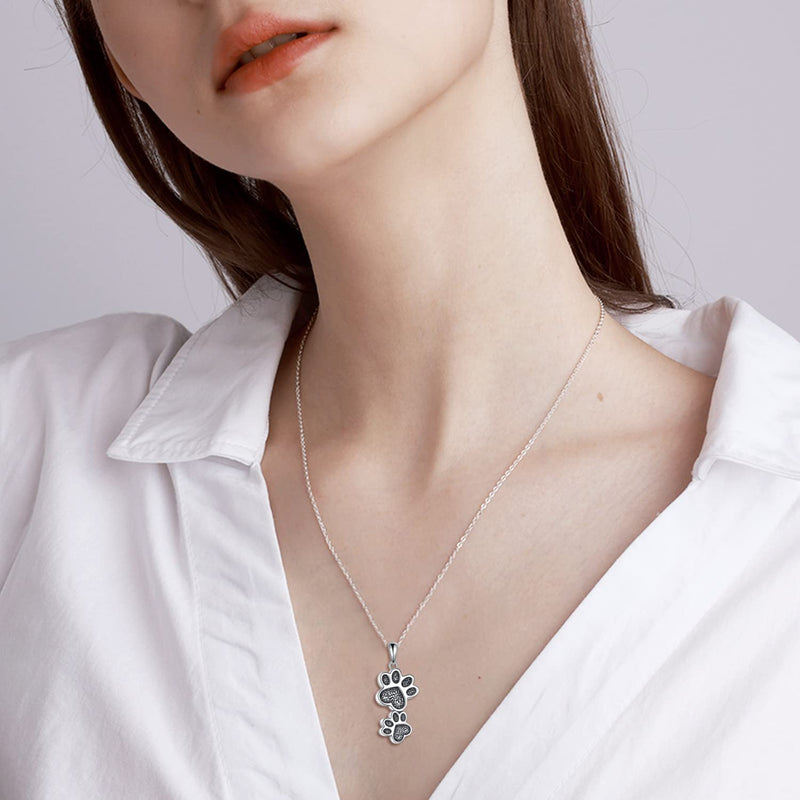 Dog Pet Urn Necklace for Ashes Sterling Silver Double Paw Print/Cross/Dog with Girl/Infinity Memorial Ash Keepsake Cremation Jewelry Gifts for Women Dog Cat Lovers - PawsPlanet Australia