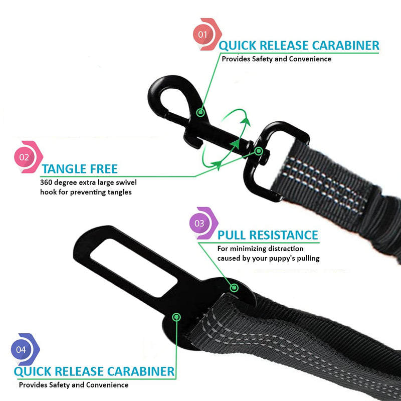 HIZOFY Dog Seat Belt for Car- Elastic Buckle Dog Car Seat Belts-Adjustable Dog Car Harness Seatbelt with Elastic Bungee Buffer- Car Seat Belt for Dogs Cats Pets in Car For Small Dogs & Puppies (Black) - PawsPlanet Australia