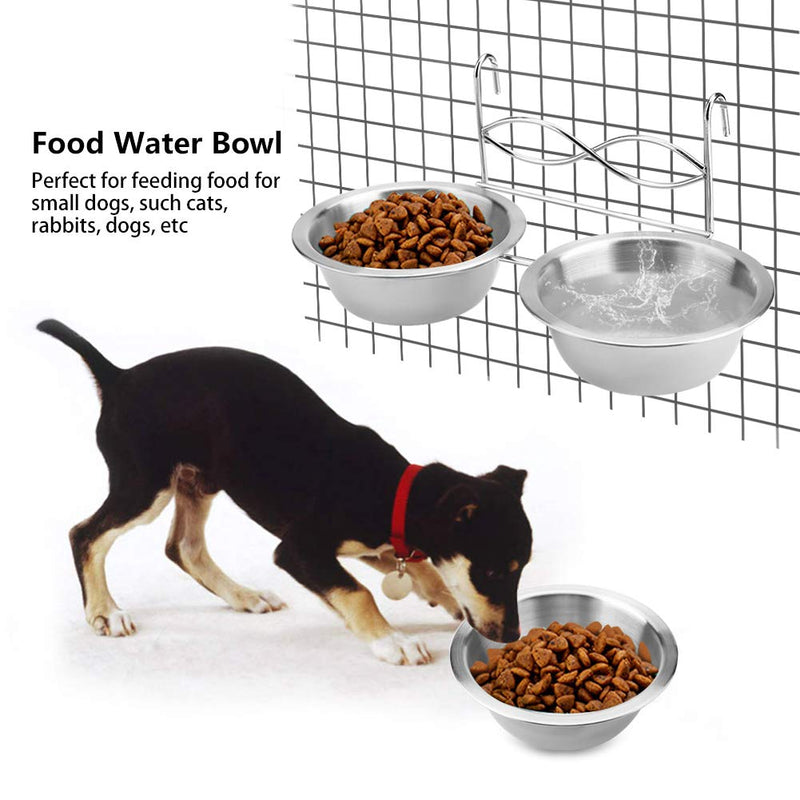 Dual Hanging Pet Bowl Stainless Steel Pet Food Water Feeder Feeding Bowl Removable Dog Cat Rabbit Bird Food Basin Dish with Hook for Crates Cages - PawsPlanet Australia