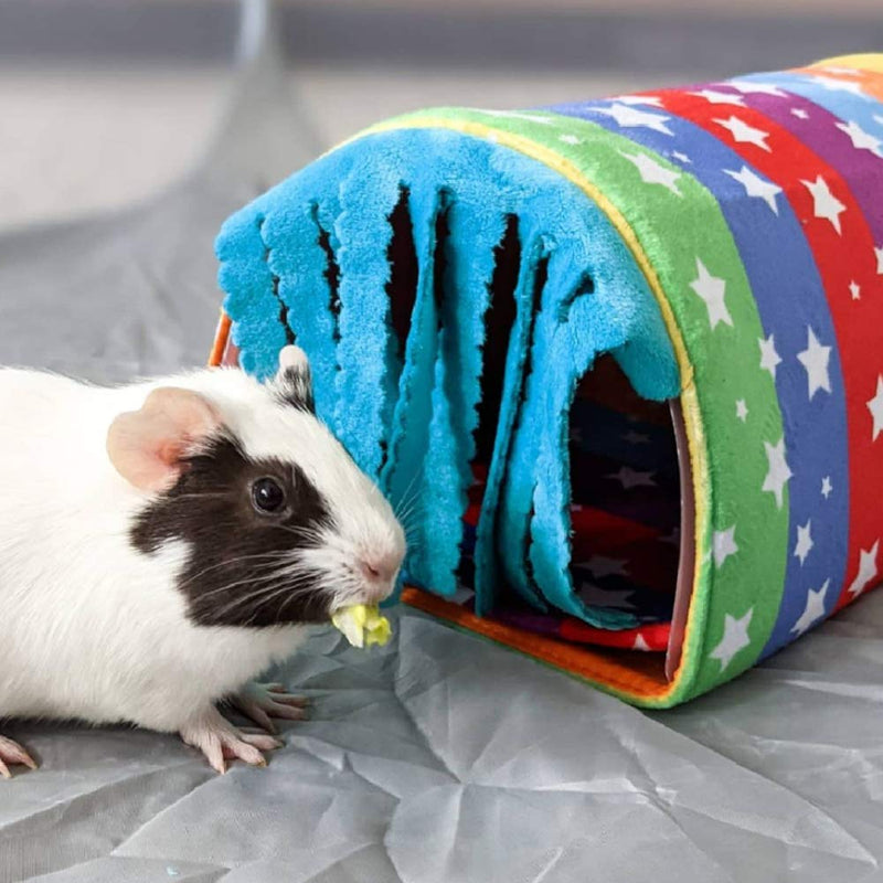 Pet Small Animal Tunnel,HOMEYA Guinea Pig Hideout Play Tube Toys Hideaway Bedding with Fleece Forest Curtain for Chinchillas,Hedgehogs,Rats,Sugar Glider-Removable Two Side Pad Cage Accessories-Rainbow - PawsPlanet Australia