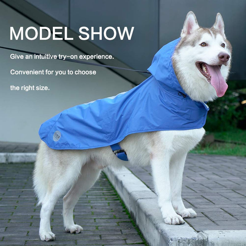 [Australia] - Nourse CHOWSING Dog Raincoat Lightweight Waterproof Dog Raincoats, with Reflective Safety Strip & Leash Hole Raincoat, for Large & Medium Dogs Blue (L) L- Up to 44 LBS 