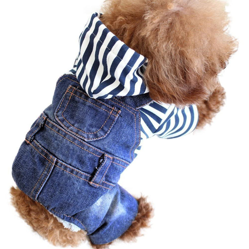 SILD Dog Denim Jumpsuit Jeans Hoodies Blue Coat Medium Small Dogs Classic Jacket Puppy Cool Vintage Washed Vests XS - PawsPlanet Australia