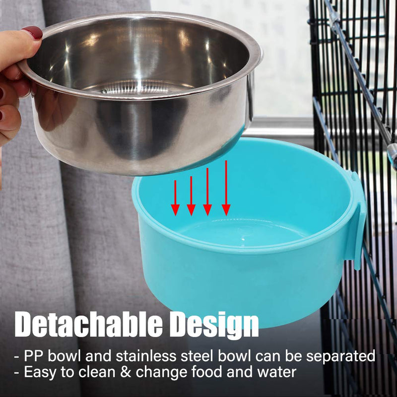 SLSON Pet Crate Bowls 2 Pack Dog Cage Hanging Bowl Removable Double Feeding Bowls for Pet Stainless Steel and Plastic Feeders for Dogs Cats Small Animals, Blue and Green - PawsPlanet Australia