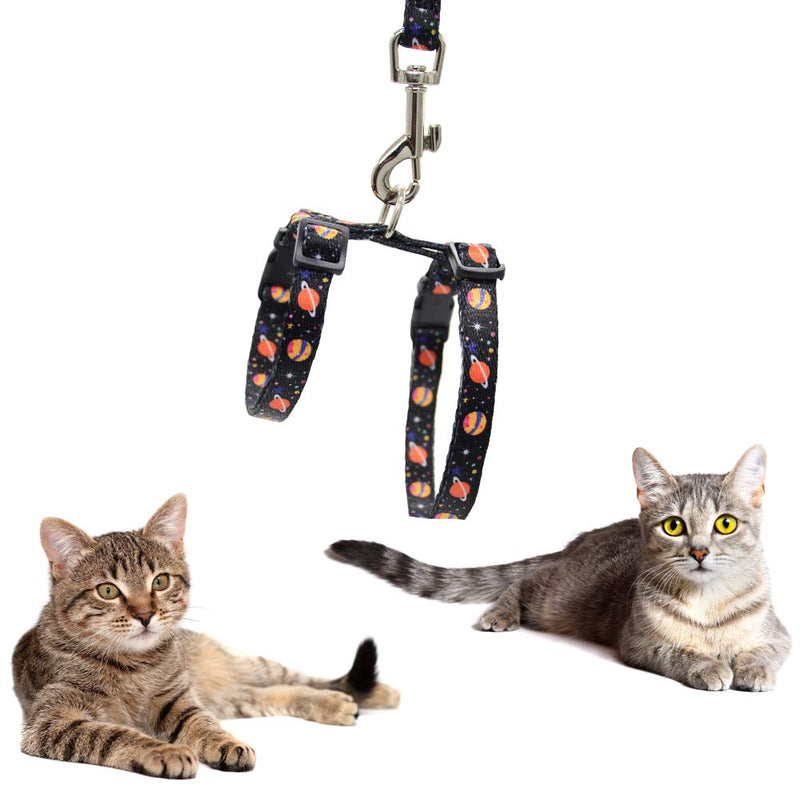 Cat Harness and Leash Set for Outdoor Walking Escape Proof Adjustable Soft Safety Strap with Galaxy Element Design Black Colorful Galaxy - PawsPlanet Australia