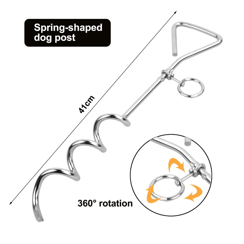 Mooring spiral mooring peg with dog leash, 15 inch mooring pegs for dogs with 3M tie-out lines, stainless steel ground anchor for yard and camping for small to medium dogs - PawsPlanet Australia