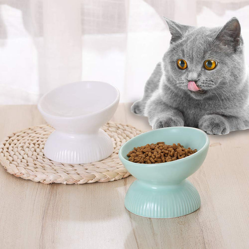 HCHLQLZ Green small Cat Bowl,Raised Cat Food Bowls Anti Vomiting,Tilted Elevated Cat Bowl,Ceramic Pet Food Bowl for Flat-Faced Cats,Small Dogs,Protect Pet's Spine,Dishwasher Safe - PawsPlanet Australia