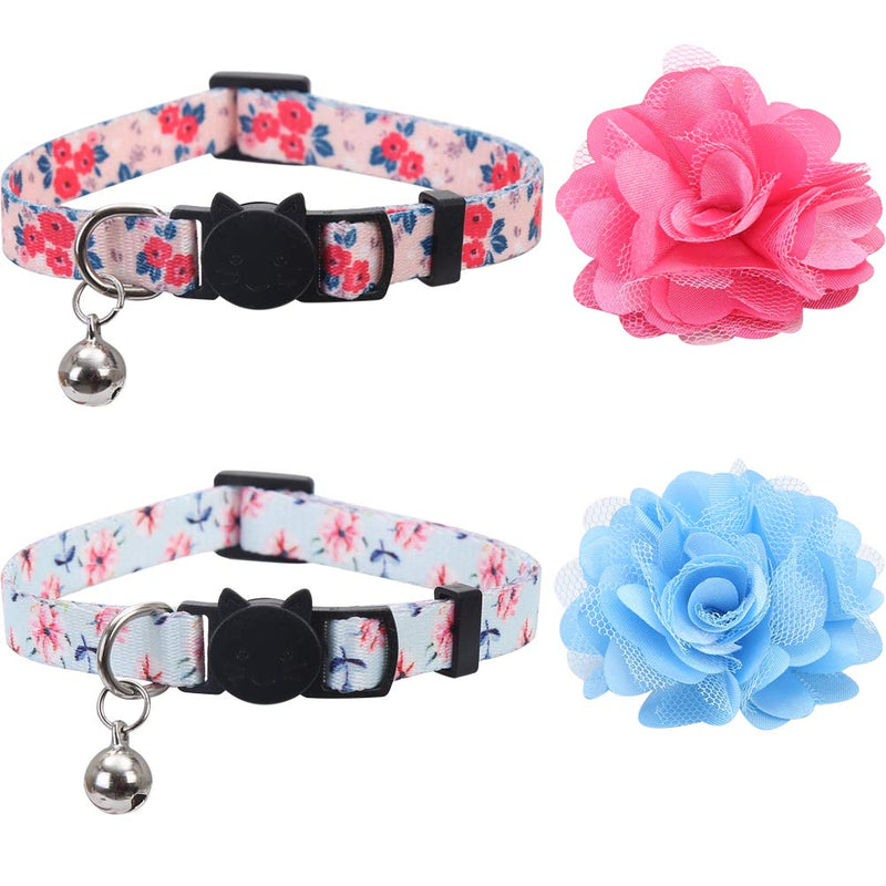 Lamphyface 2 Pack Cat Collar Floral with Bell and Removable Flower Breakaway Adjustable for Cats Kitten - PawsPlanet Australia