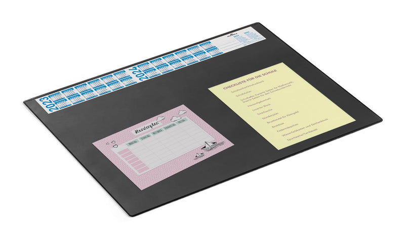 Durable desk pad (with full-view panel and calendar, 650 x 520 mm) 1 piece, black, 720401 - PawsPlanet Australia