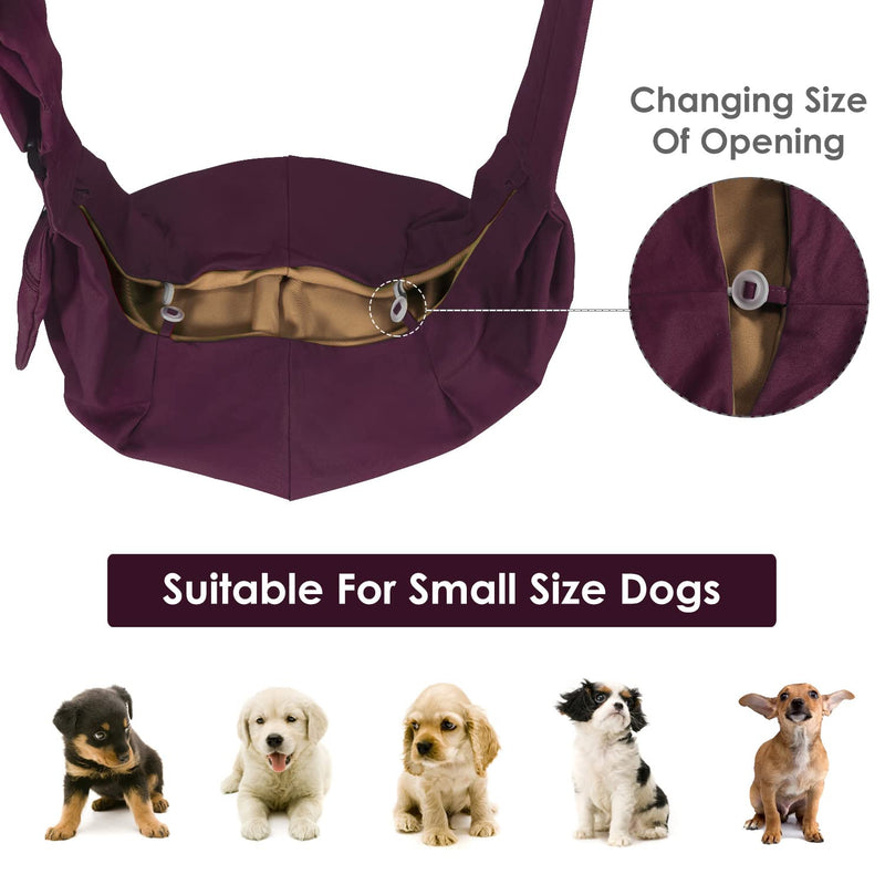 AUTOWT Dog Padded Papoose Sling, Small Pet Sling Carrier Hands Free Carry Adjustable Shoulder Strap Reversible Tote Bag with a Pocket Safety Belt Dog Cat Traveling Subway 3-8lbs Burgundy - PawsPlanet Australia