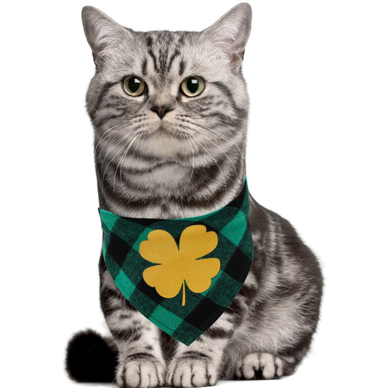[Australia] - QBLEEV Pet Green Shamrock Bandanas for Dogs Cats，Pet Holiday Wear for Saint Patrick's Day，Classic Grid Kitten Triangle Scarf，Cotton Bib, Adjustable Puppy Neckwear for Party Photo Props, 2 Packs 