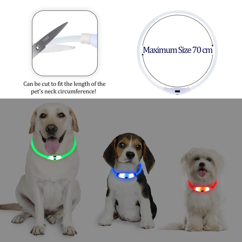 Coolzon LED light collar dog collar rechargeable, waterproof 3 color changing collar dog, light band dog length adjustable super bright collar cat and dogs small large medium blue, green, red - PawsPlanet Australia