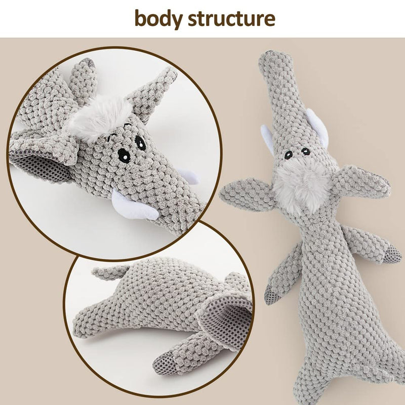 AWOOF Dog Plush Stuffed Toy for Aggressive Chewers Cute Interactive Durable Dog Toys for Large Dogs Teeth Cleaning Squeaky Dog Toys for Puppy Small Medium Dogs Chewing grey elephant - PawsPlanet Australia