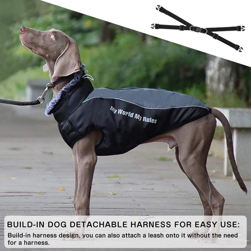 Dog Jacket with Harness Large Dogs Coats Waterproof, Dog harness Coats warm Winter Clothes Windproof Reflective Pet Vest Cotton Padded Cozy Cold Weather Dog Apparels for Medium Large Dogs (2XL, Grey) XXL - PawsPlanet Australia