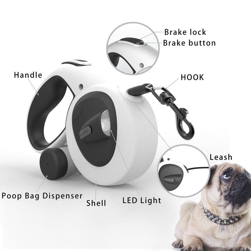 HCY&WLD Upgrade 4-in-1 Retractable Dog Leash with LED Light, 16ft Strong Walking Dog Leash with Anti-Slip Handle for Dogs up to 110 lbs, 360° Tangle-Free Double-Sided Reflective Leash, One-Hand Brake - PawsPlanet Australia