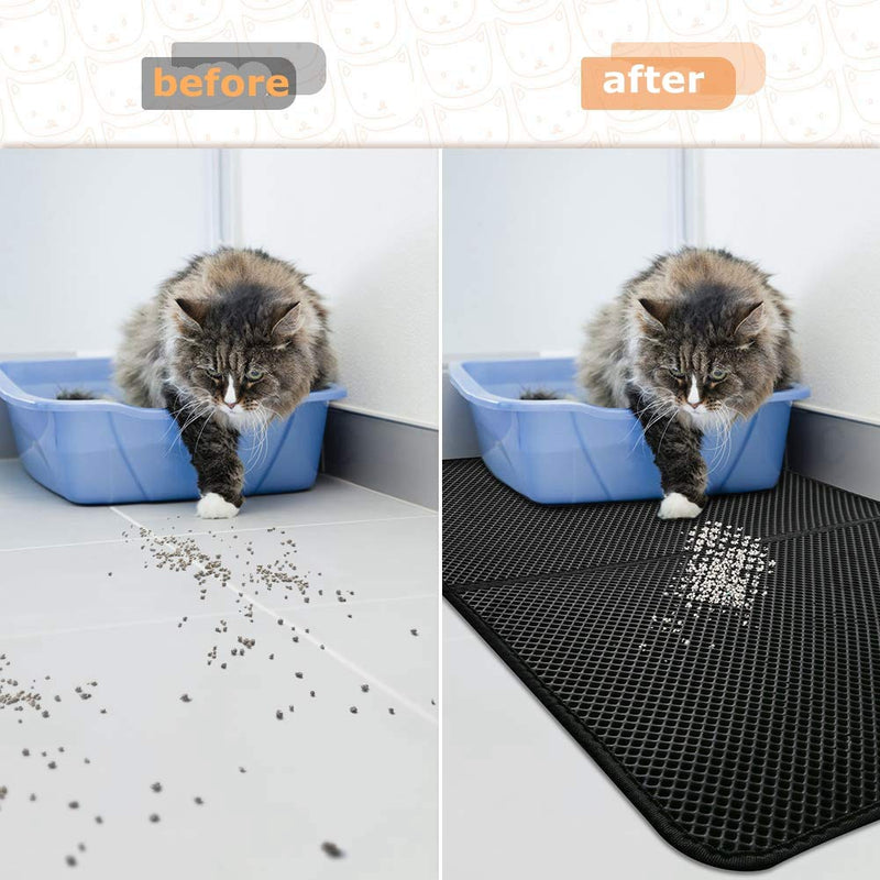 Queta Cat litter tray mat, two-layer foldable cat litter tray. It can effectively prevent the cat litter from being scattered on the floor. (Black 55 x 70 cm). - PawsPlanet Australia