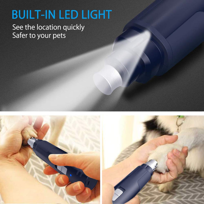 [Australia] - NPET Dog Nail Grinder with Guard, Rechargeable Electric Dog Nail File, 2 Speed Pet Nail Trimmer with LED Light Powerful Paw Grooming for Small Medium Cats, Dogs Blue 