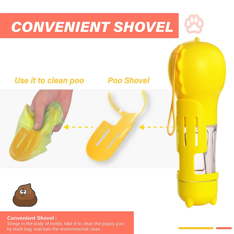 [Australia] - Aynone Pet Water Bottle, Portable Dog Water Bottle Pet Water Bottles for Dogs with Poop Shovel and Garbage Bag for Travelling, Walking, Portable Dog Bowl Water Bottle Capacity 300ml Yellow 