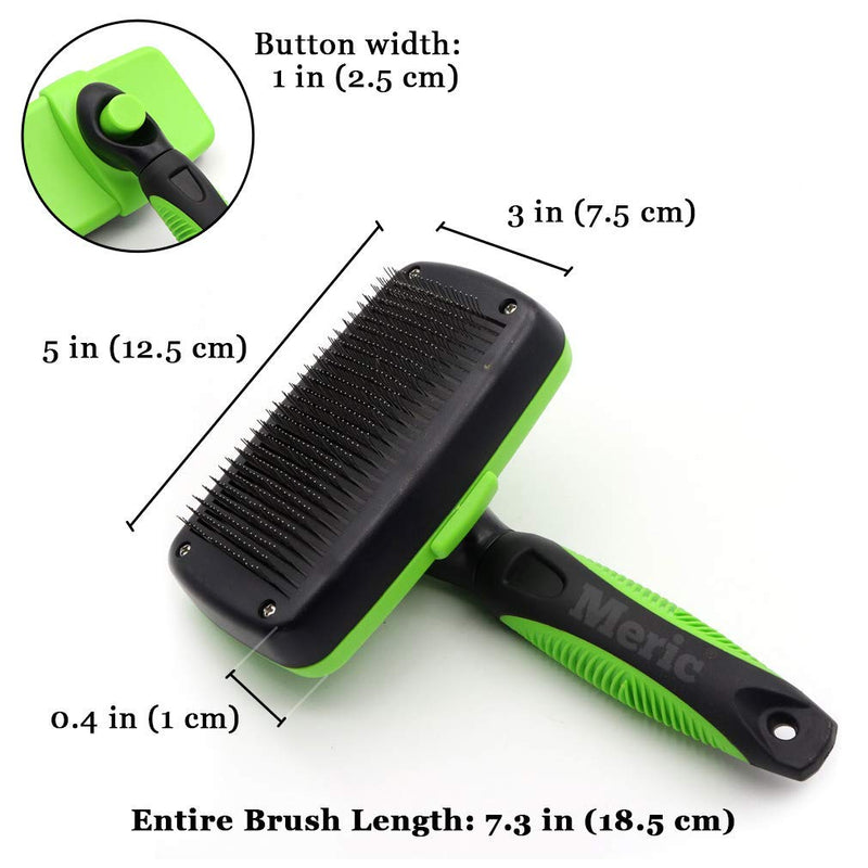 [Australia] - Meric Pet Slicker Brush, Stainless Steel Grooming, Shedding, Detangling Tool for Dogs and Cats, Comfortable Grip and Single Click Button for Easy Use & Maintenance, 1 Pc 