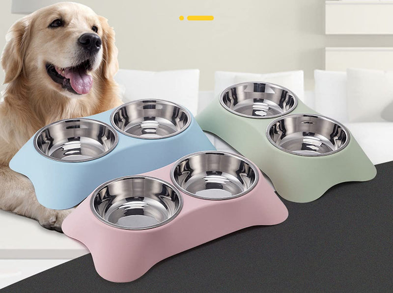Fuwok Double Dog Bowl,Non Slip Stainless Steel Double Bowl with Non-spill For Small Dogs and Cats (S, Blue) S - PawsPlanet Australia