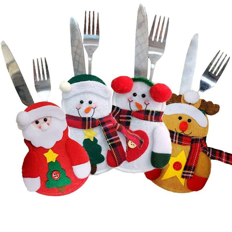 Maiyi 8PCS Set Christmas Snowman Cutlery Silverware Holders Pockets Knifes Forks Bag Santa Suit Xmas Deer Hotel Party Dinner Table Decoration - PawsPlanet Australia