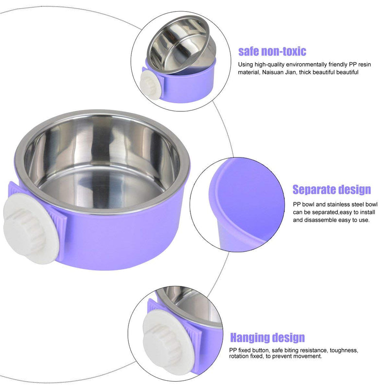 [Australia] - Guardians Crate Dog Bowl, Removable Stainless Steel Water Food Feeder Bows Cage Coop Cup for Cat Puppy Bird Pets Small Purple 
