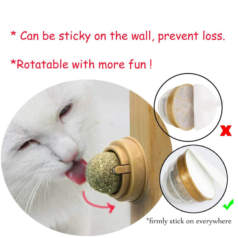 2 pcs Catnip Balls, Pure Natural Mint Leaf Rotating Interactive Cat Toys, Cat Removal Hairball Toys Can Be Sticky On Wall, Teeth Cleaning Catmint Toy for Cat, Kitten, Kitty Playing Chewing - PawsPlanet Australia