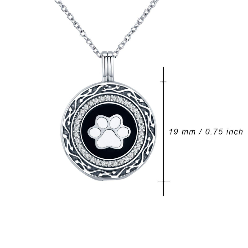 [Australia] - S925 Sterling Silver Paw Cremation Necklace for Ashes Round Circle Pendant Memorial Keepsake Urn Locket Necklace to Hold Ashes for Pet Dog Cat 