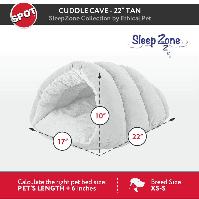 [Australia] - SPOT Sleep Zone Faux Suede Cuddle Cave Dog Bed - Fabric Bottom - 22X17 Inches/Tan/Attractive, Durable, Comfortable, Washable. by Ethical Pets, Cuddle Cave Pet Bed 