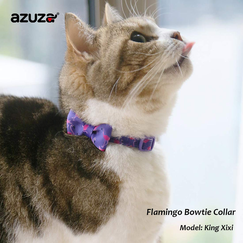 [Australia] - azuza Cat Collar with Bell, Adjustable Cat Collar with Bowtie, Safety Breakaway Cat Collars, 2 Pack Flamingo 