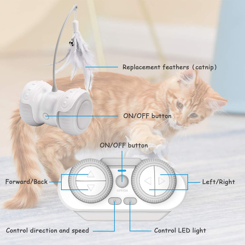 Pakoo Interactive Robotic Cat Toys, Remote Control Cat Toys for Indoor Cats Automatic/Manual Electric Kitten Toys USB Rechargeable 360 Degree Self Rotating Kitty Toys with Catnip Feather Bell - PawsPlanet Australia