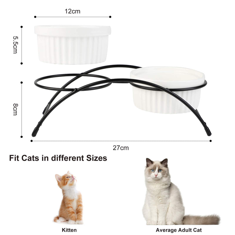 Dorakitten 2PCS Cat Bowl with Raised Stand-Detachable Ceramic Pet Bowl- Cute Fish Bone Creative Cat Water Bowl with Iron Stand-Non-Slip Ceramic Double Cat Food Bowls - PawsPlanet Australia