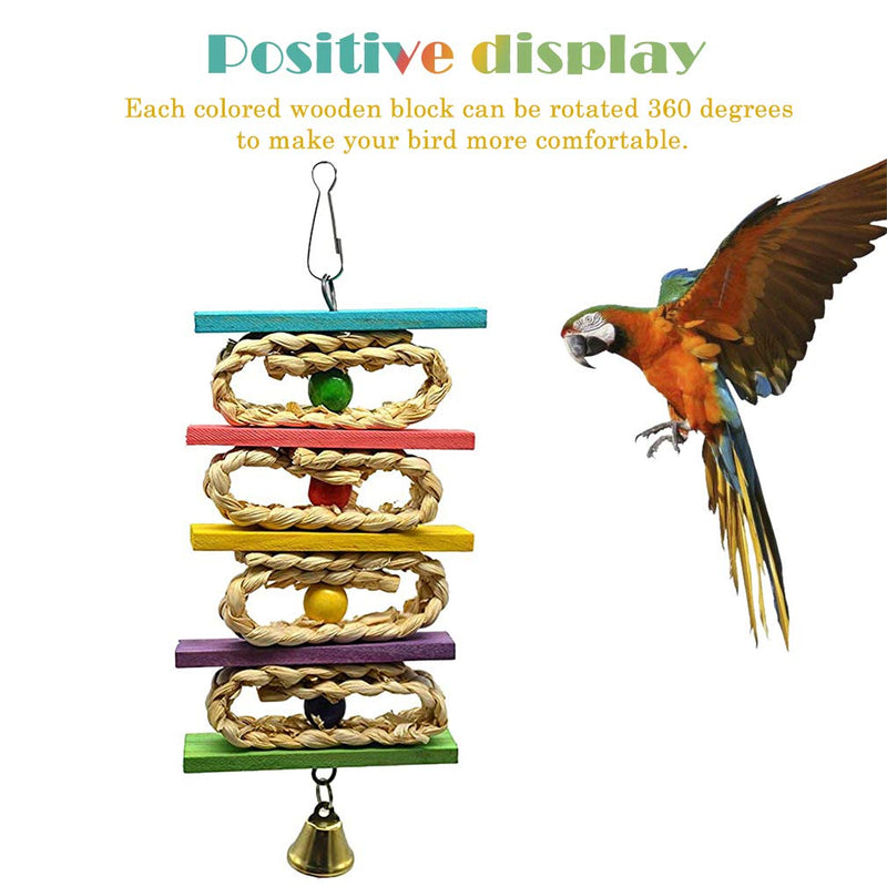 Companet Parrot Chewing Toy Bird Hammock with Bell Toys Colorful Wood Hanging Parrot Cage Bird Perch Chewing Hanging Pet Swing Toys for Small Birds Corn husk colorful beads twist string - PawsPlanet Australia
