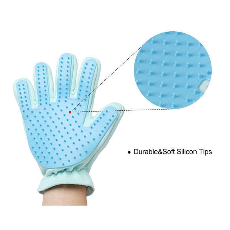 [Australia] - XLSFPY Pet Hair Remover Glove, Pet Grooming Glove, Gentle Deshedding Brush Glove, Mitt Pet Massage Glove with Soft Suede for Cat, Dog Bathing, Massage, Five Finger Design, Blue, Pink 