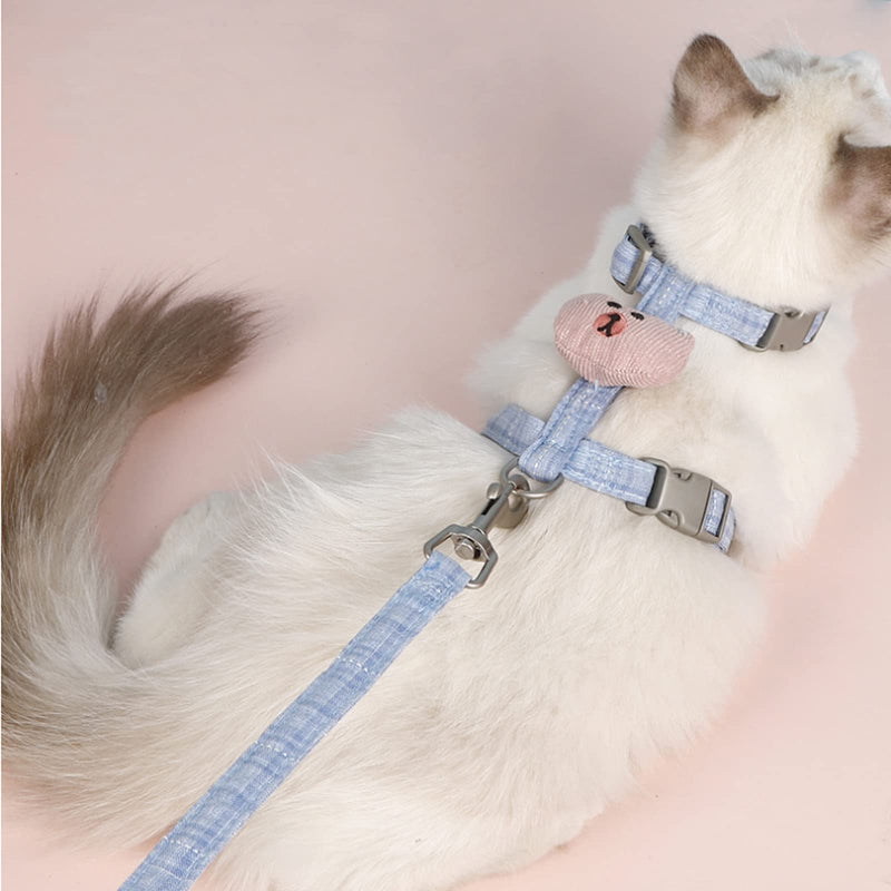 Cat Harness and Leash Set for Walking Escape Proof，Adjustable H-Shaped Cat Vest Harnesses with Cute Bear，Soft Comfortable Lightweight Strap for Cats Outdoor Walking(Blue) Blue XS:Neck 7.4-12.2″,Chest 8.6-14.1″ - PawsPlanet Australia