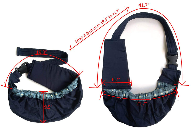 OrgMemory Pet Sling Carrier, Adjustable Dog Sling, Small Dog Cat Outdoor Shoulder Pet Carrier Blue Plaid - PawsPlanet Australia