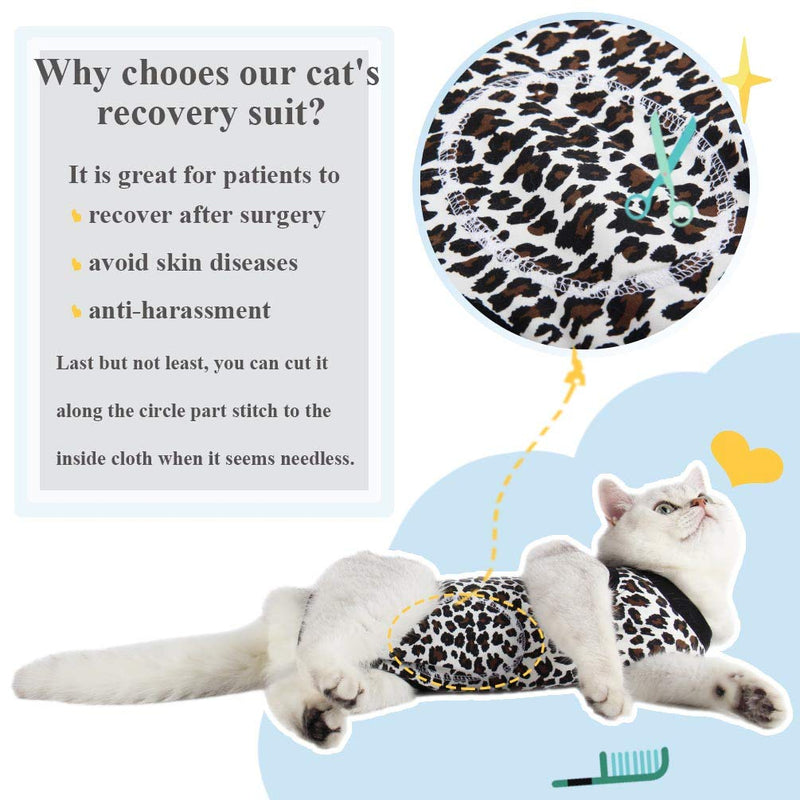 Due Felice Cat Professional Surgical Recovery Suit for Abdominal Wounds Skin Diseases, After Surgery Wear, E-Collar Alternative for Cats Dogs, Home Indoor Pets ClothingLeopard Print/S S Leopard Print - PawsPlanet Australia