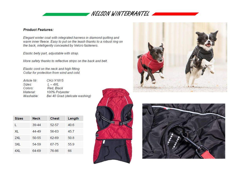 CHIARA Nelson Winter Coat for Dogs - Harness and Warm Fleece Integrated, XL - PawsPlanet Australia