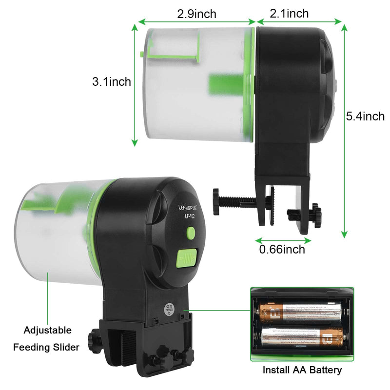 Lefunpets Automatic Fish Feeder, Aquarium Tank Timer Auto Feeder with 2 Food Dispensers for Aquarium or Fish Tank Green - PawsPlanet Australia