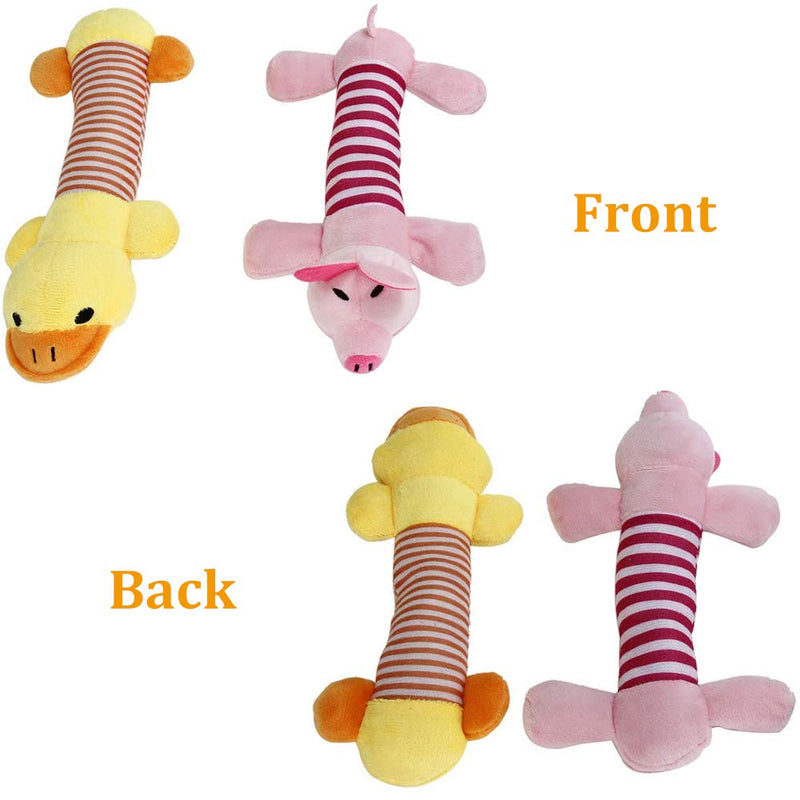TUAKIMCE Squeaky Toys 2 Pack, Low Stuffing Squeak Dog Toy Durable Interactive Puppy Toys, Animals Shapes Training Toy - For Small Dogs (Duck and Pig) - PawsPlanet Australia