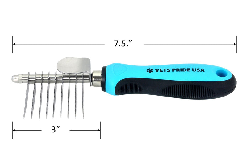 Vets Pride USA Dematting Comb for Dogs and Cats - Stainless Steel Tool for Tangles, Knots, and Matted Hair - Reversible Serrated Blades - Soft Handle and Thumb Rest - Perfect for Any Breed and Size - PawsPlanet Australia