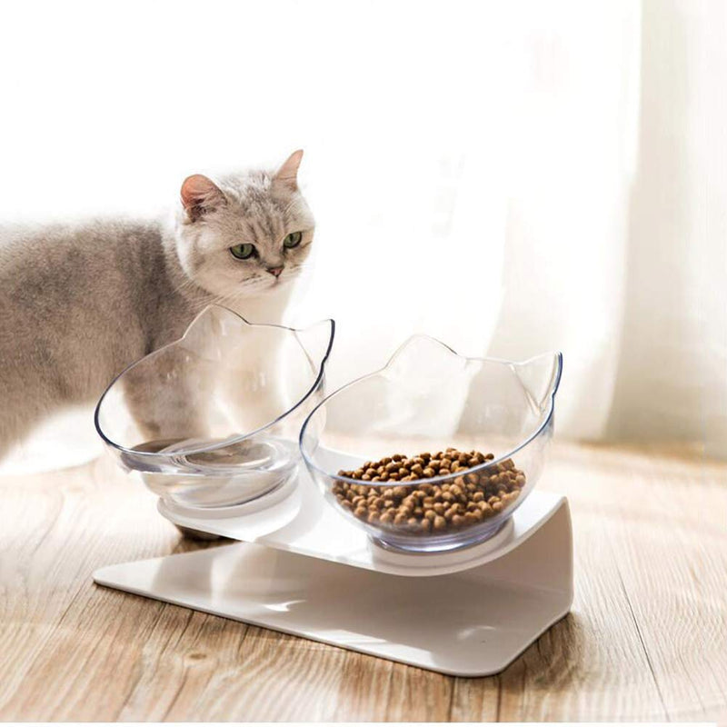 Love Dream Elevated Cat Bowls with Raised Stand, Pet Food Water Feeder Bowl, 15° Tilted Pet Bowl Stress-Free Suit for Cats Small Dogs Clear+Clear - PawsPlanet Australia