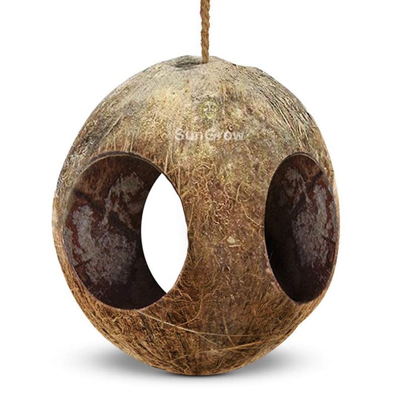 SunGrow Leopard Gecko Coco Hut, Raw Coconut Shell Hide, Terrarium Décor, Includes Three Holes with 2.4” Opening Diameter, with Fiber Loop for Hanging, 5.1" (Total Circumference), 1 Piece Per Pack - PawsPlanet Australia