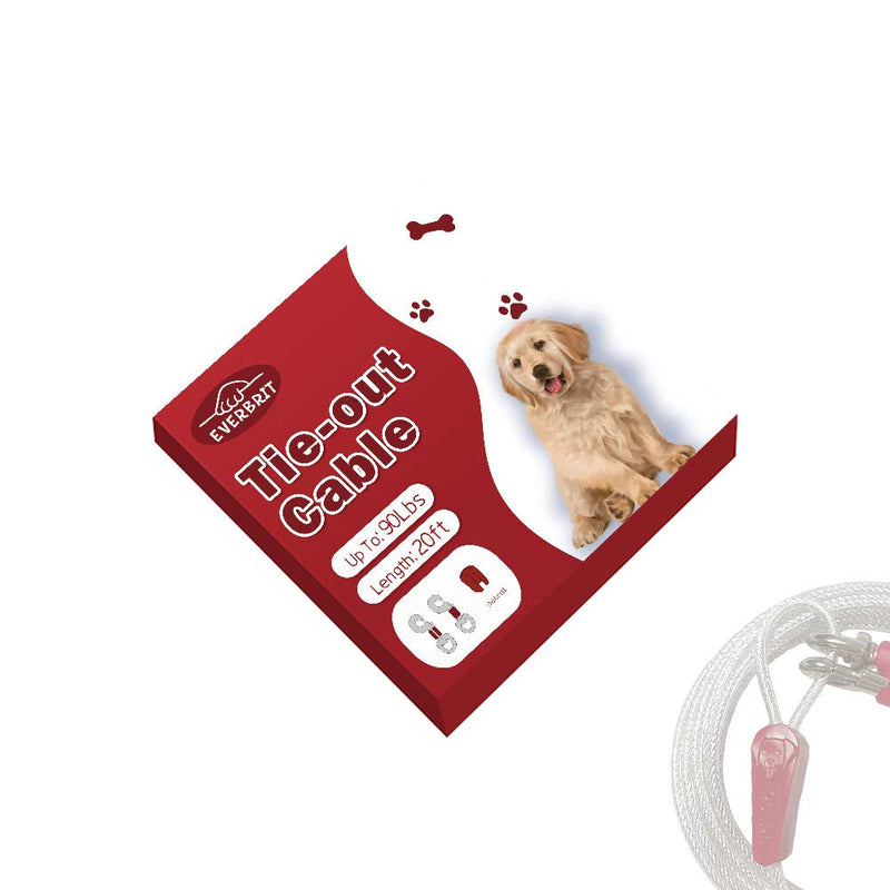 EVERBRIT Reflective Tie Out Cable for Dog, Different Size and Snap Safety Clip Choice Available 90LBS20FT red - PawsPlanet Australia