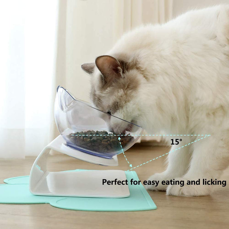 ARTLoe Cat Bowl, Raised Cat Feeding Bowl, Cat Bowls Pet Food Feeder, 15° Tilted, Pet Feeding Bowl, Anti-Slip Transparent Cat Food and Water Bowl for Cats and Dogs, Protect Pets Cervical Vertebra - PawsPlanet Australia